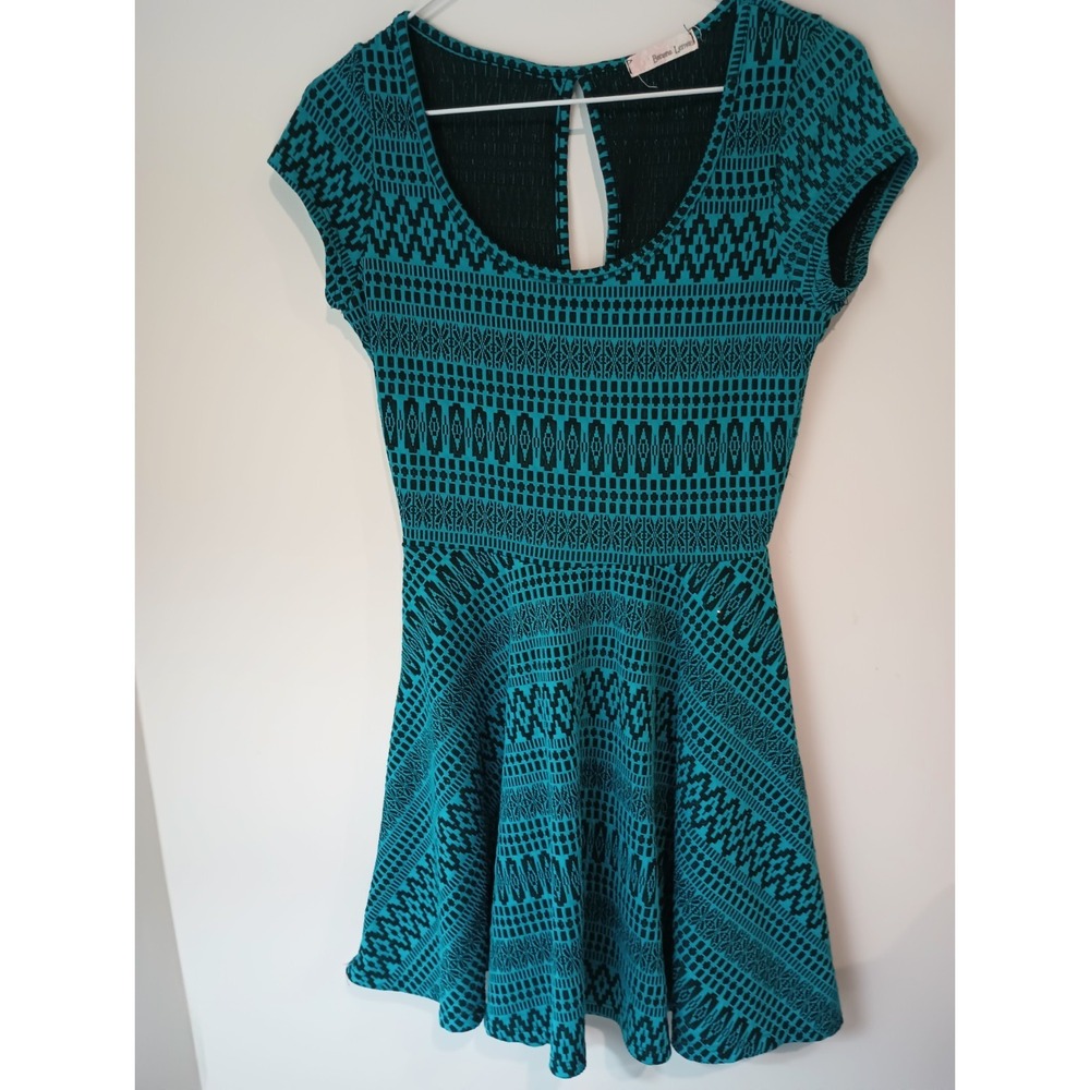 Banana Lemon blue and black Aztec print fit & flare cap sleeve dress Size Medium